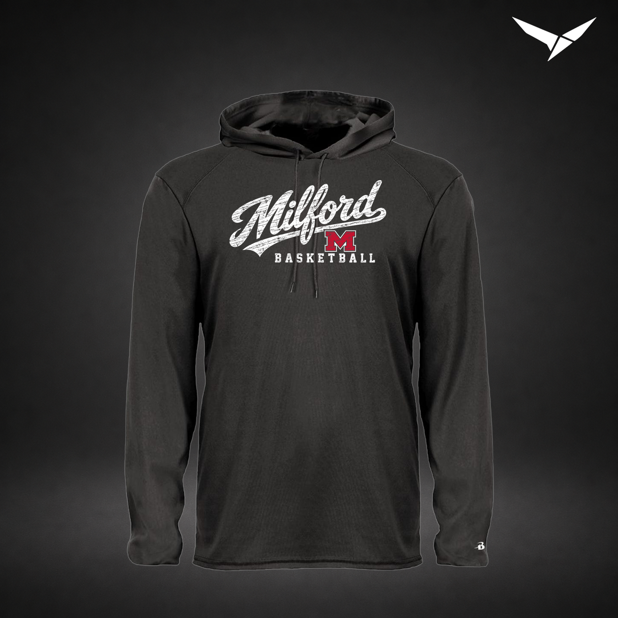 Hardwood long-sleeve-hooded-tee — black — Front