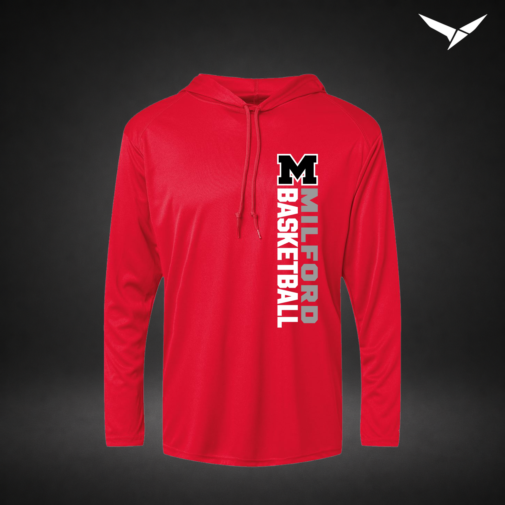 Crossover long-sleeve-hooded-tee — red — Front