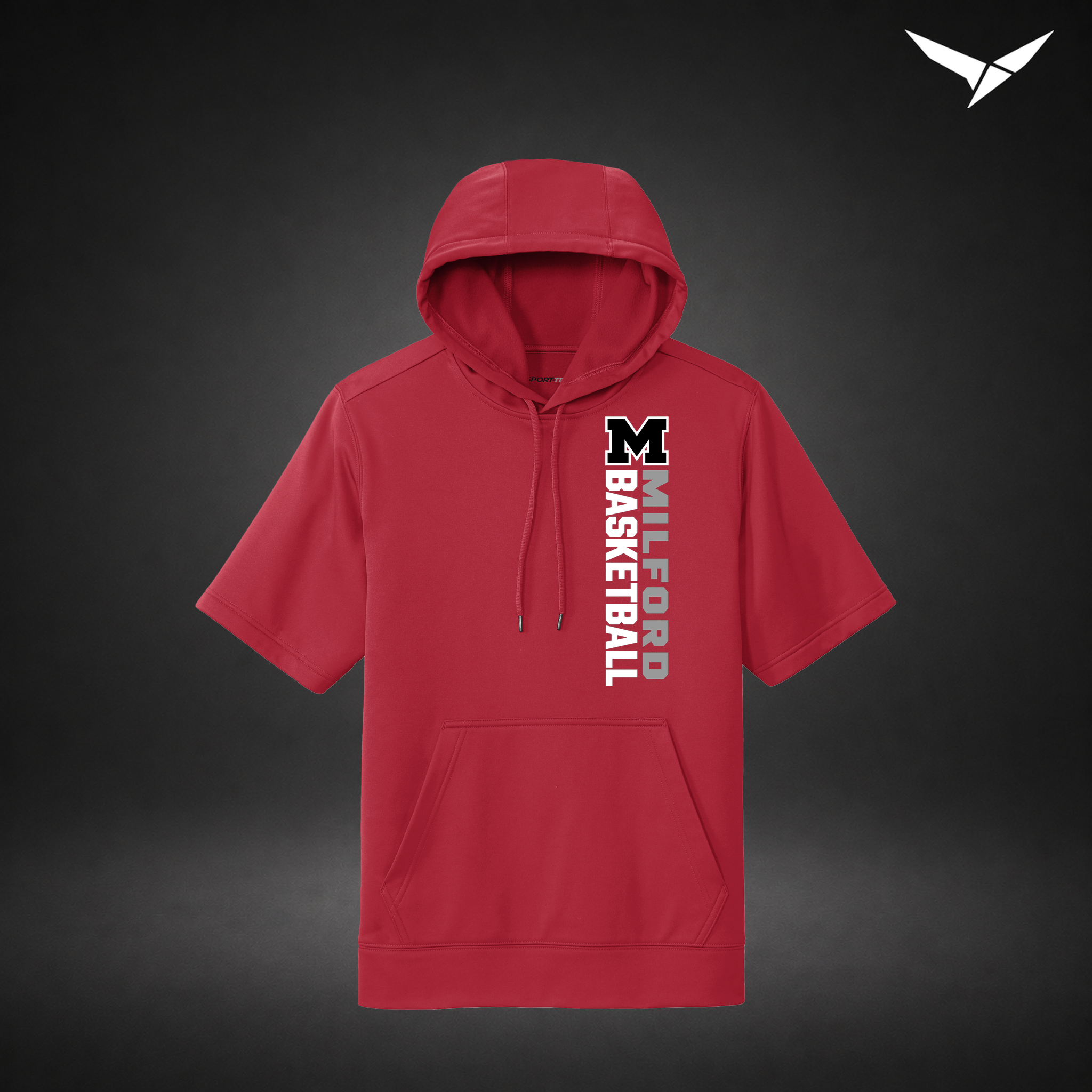 Crossover short-sleeve-hoodie — red — Front