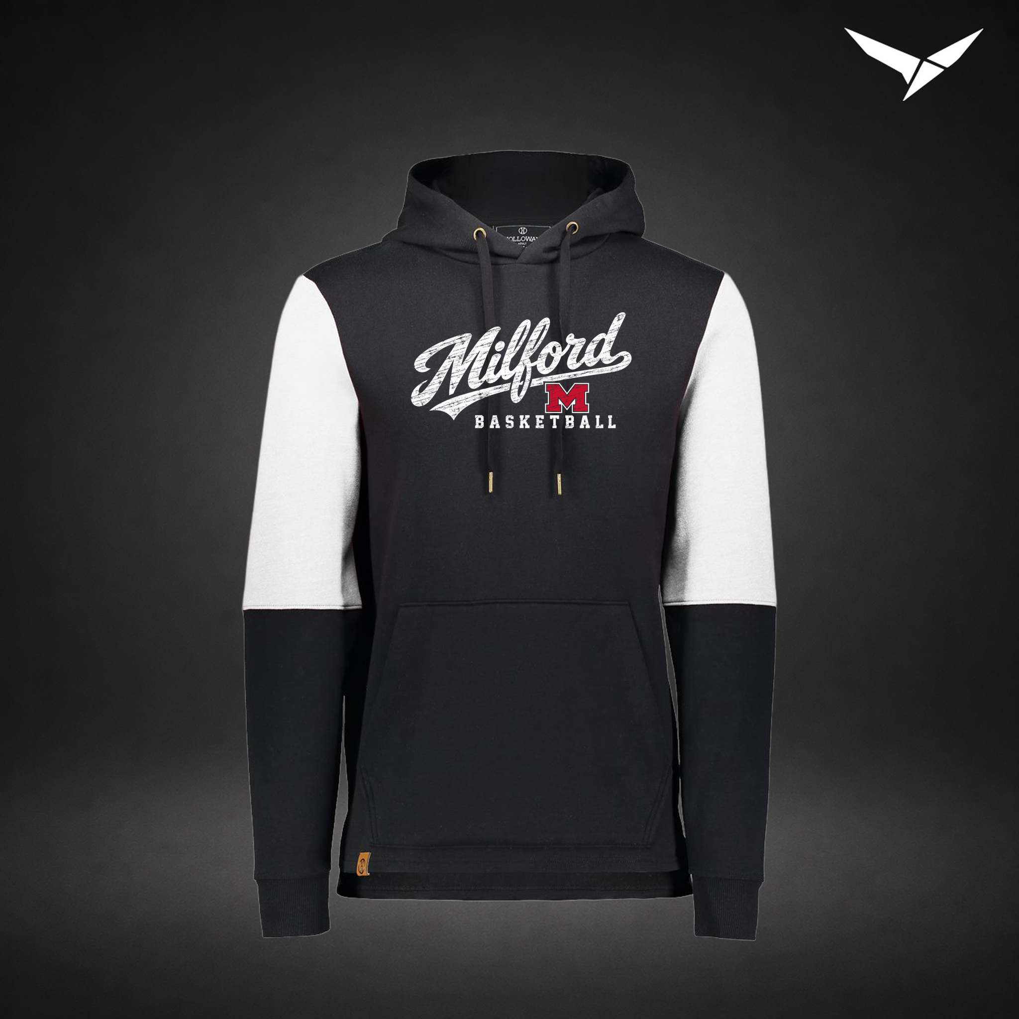 Milford Basketball Hardwood – All-American Hoodie — Black White — Front