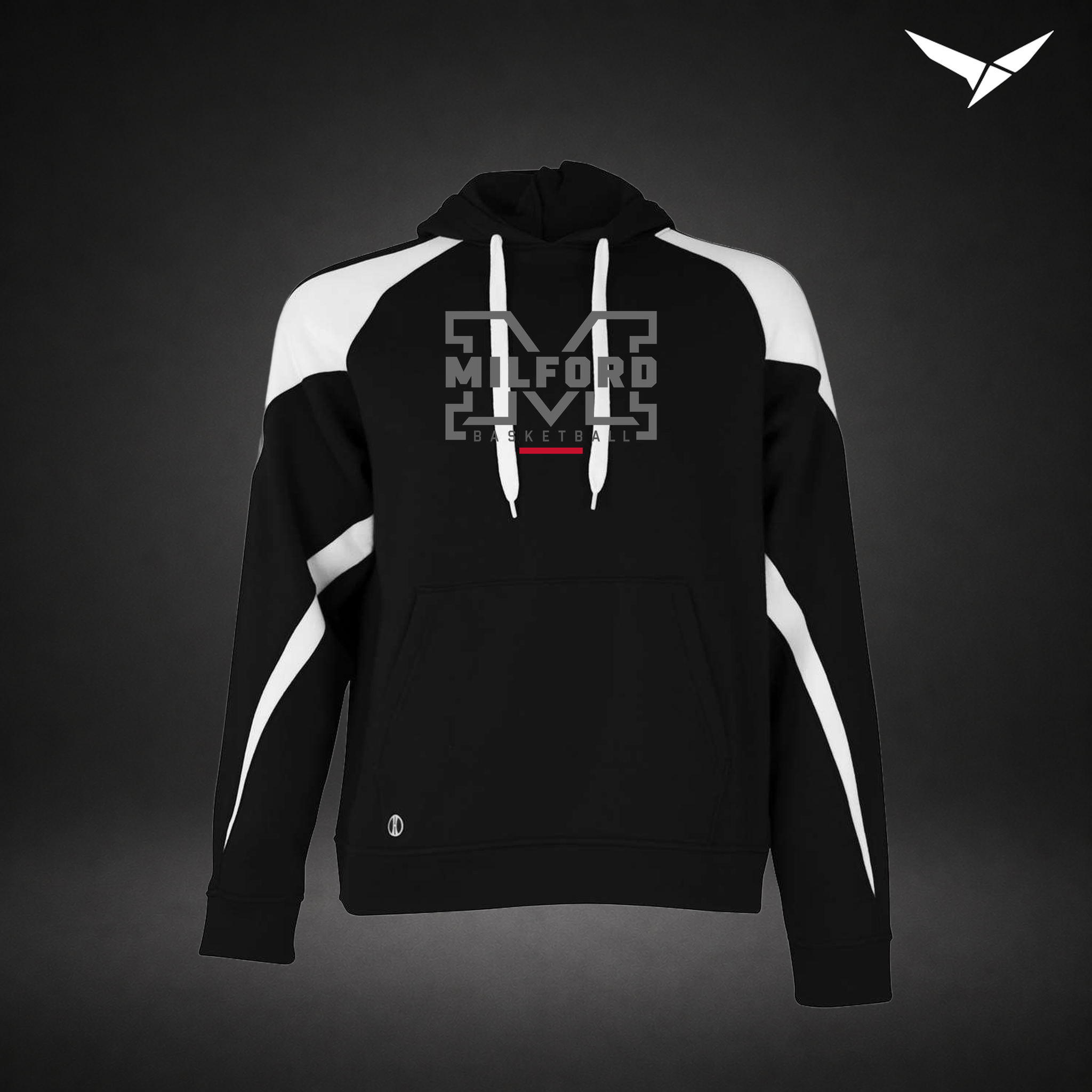 Milford Basketball Lockdown – Varsity Colorblock Hoodie — Black White — Front
