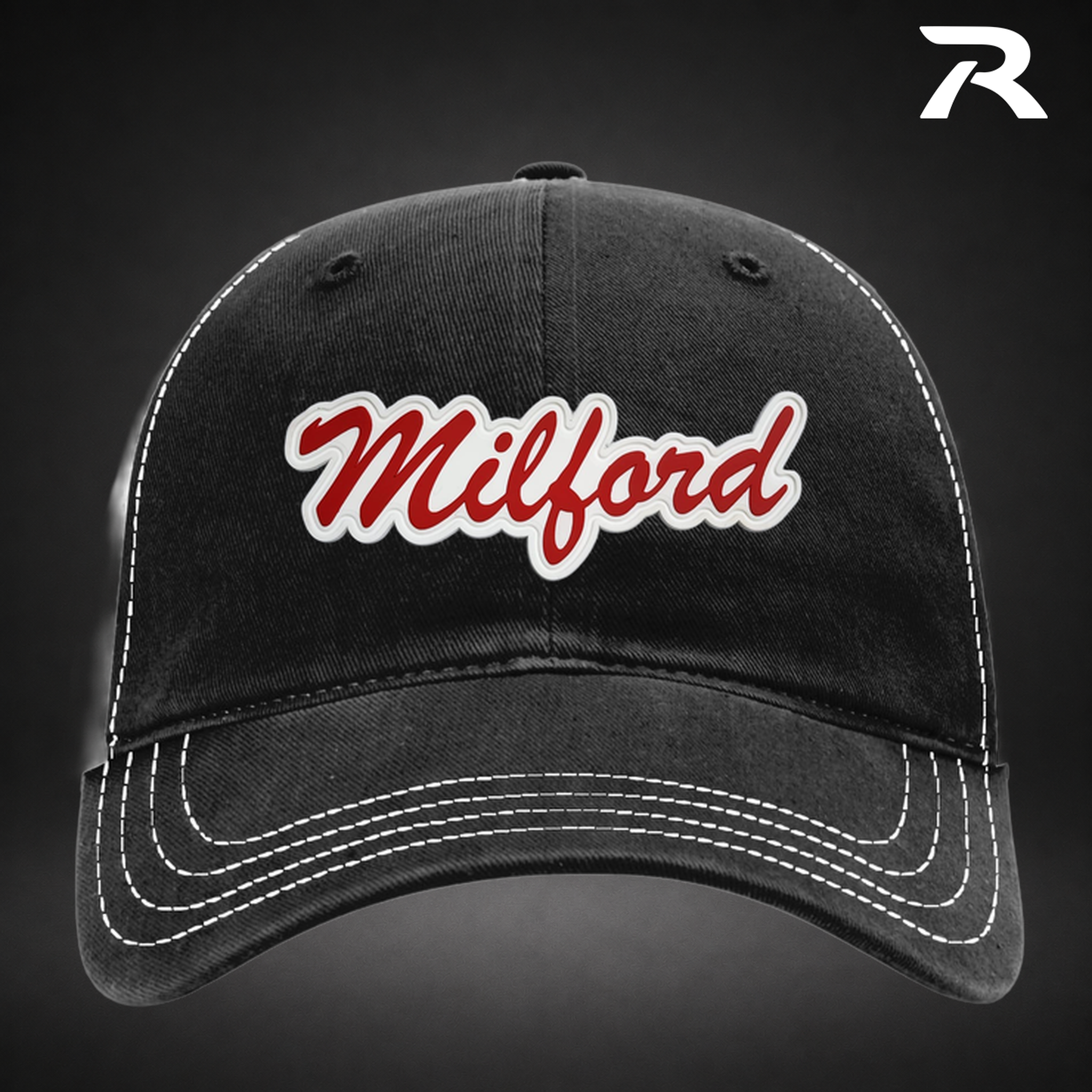 Milford Script Relaxed Trucker Hat - Black / White