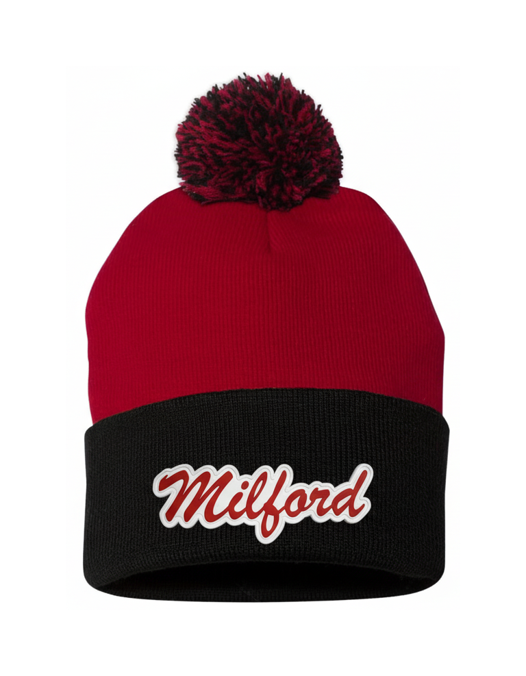 Milford Script Beanie Hat Red/Black