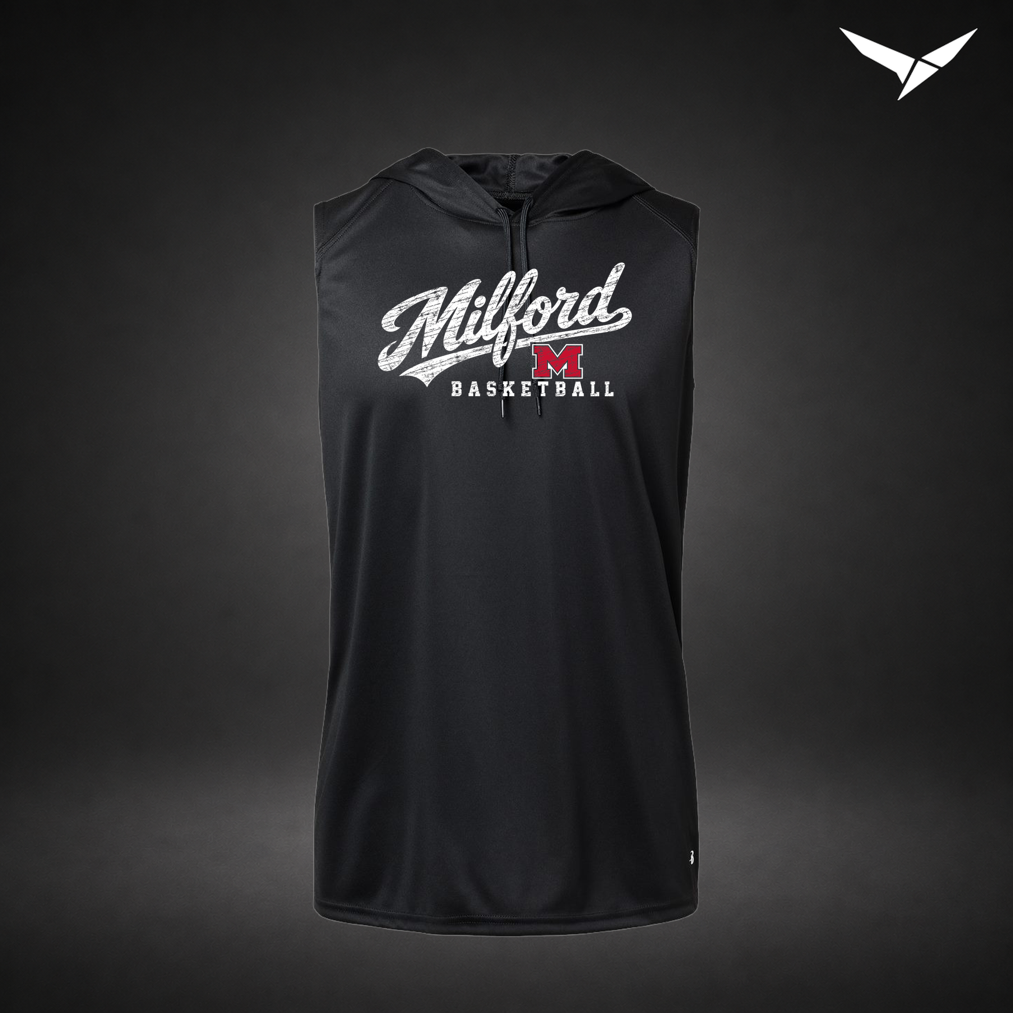 Hardwood sleeveless-hoodie — black — Front