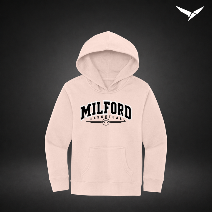 Her Game youth-hoodie — rosewater pink — Front