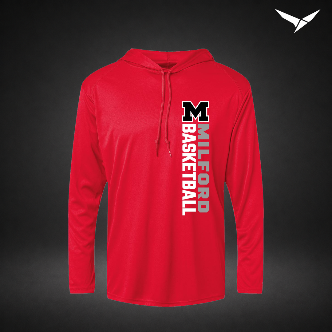 Crossover long-sleeve-hooded-tee — red — Front