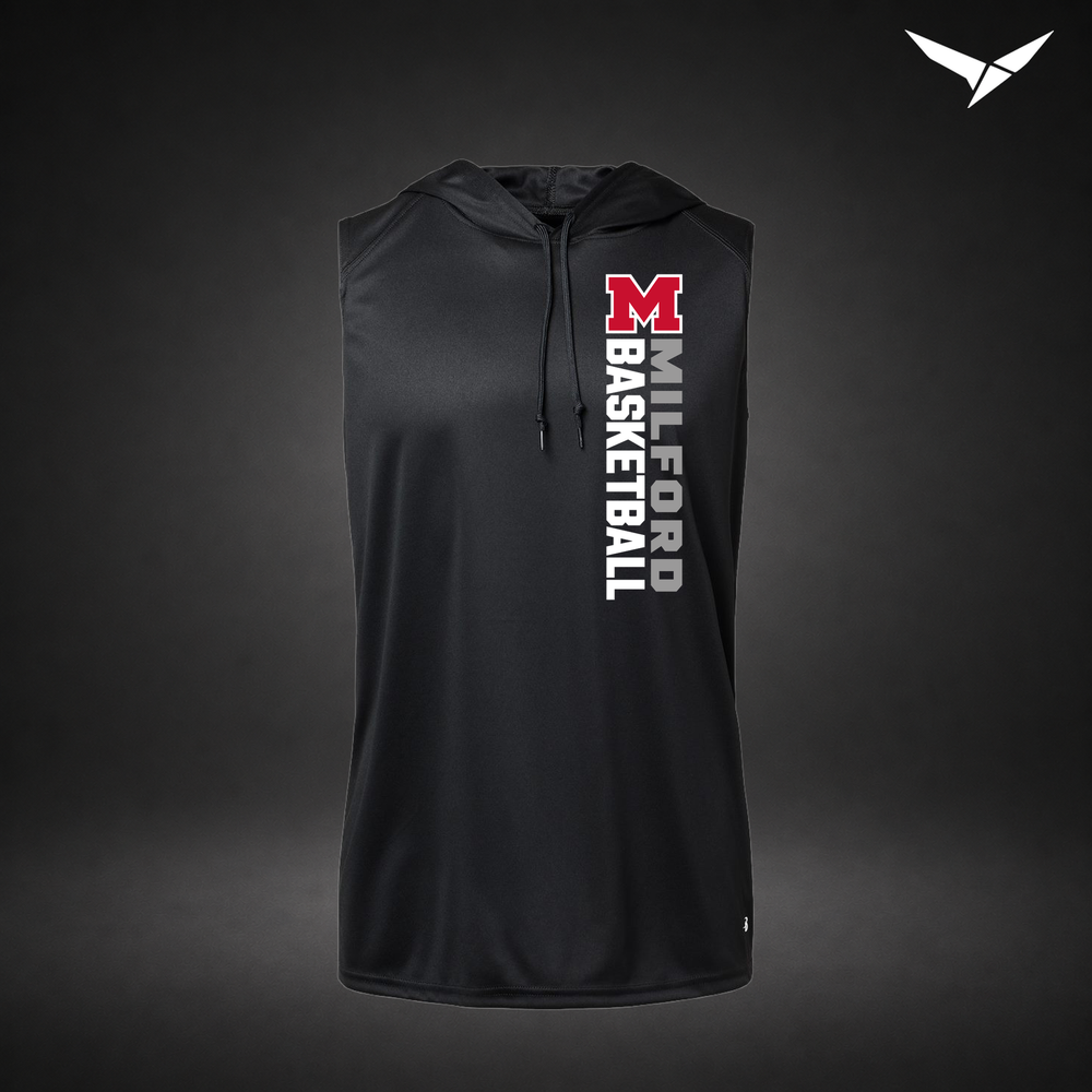 Crossover sleeveless-hoodie — black — Front