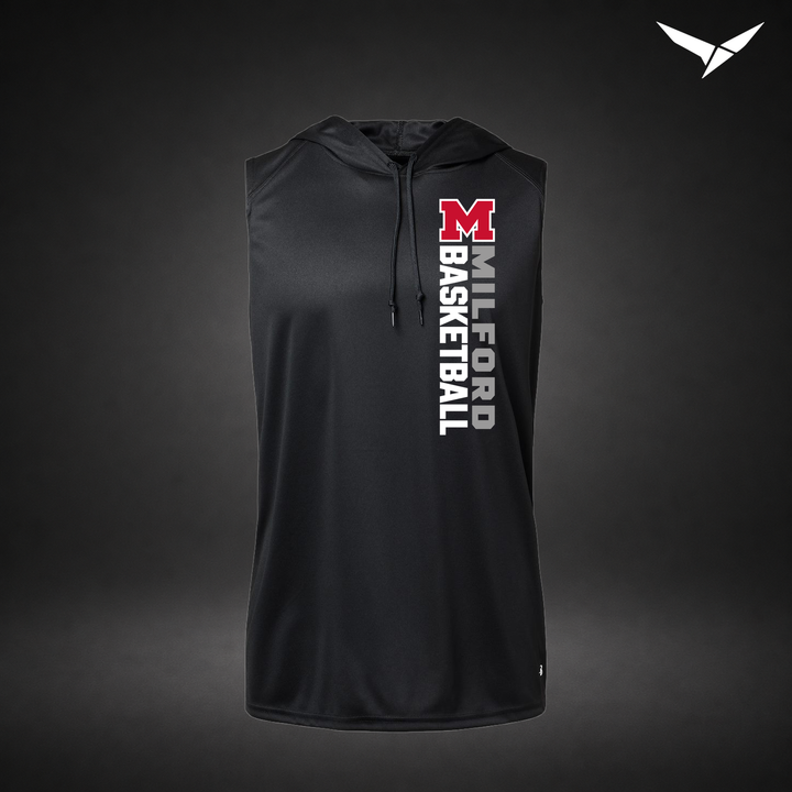 Crossover sleeveless-hoodie — black — Front