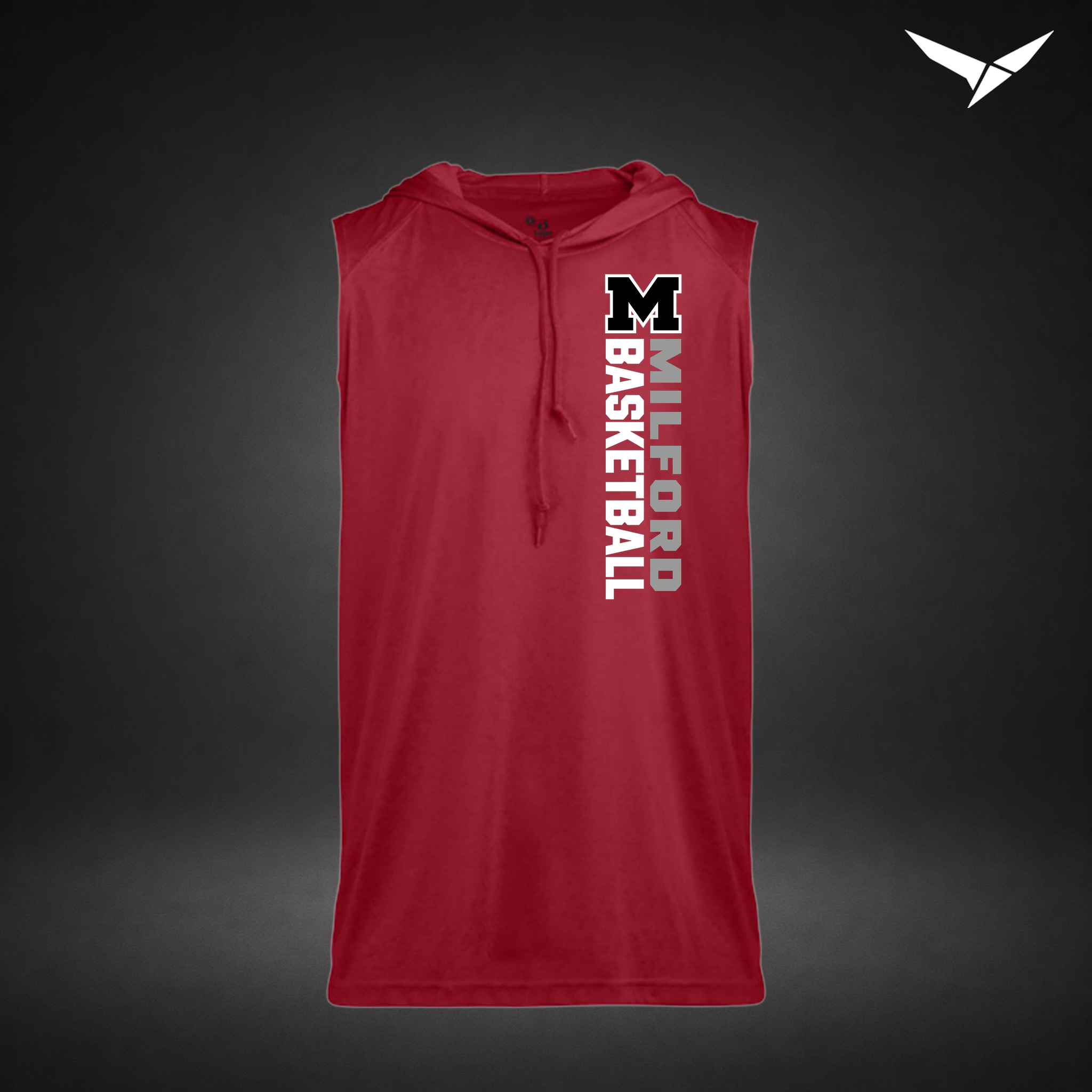 Crossover sleeveless-hoodie — red — Front