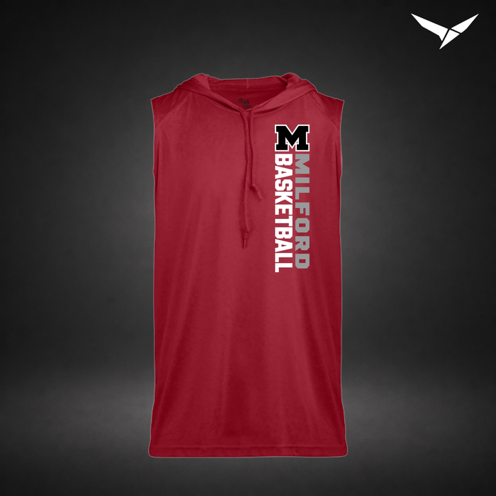 Crossover sleeveless-hoodie — red — Front