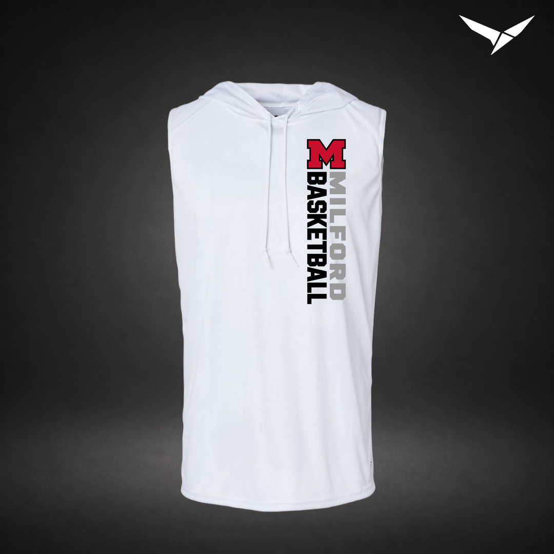 Crossover sleeveless-hoodie — white — Front