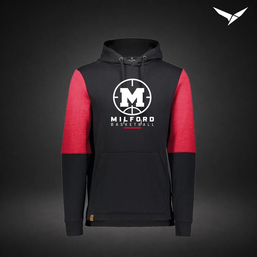 Milford Basketball Courtside – All-American Hoodie — Black Scarlet — Front