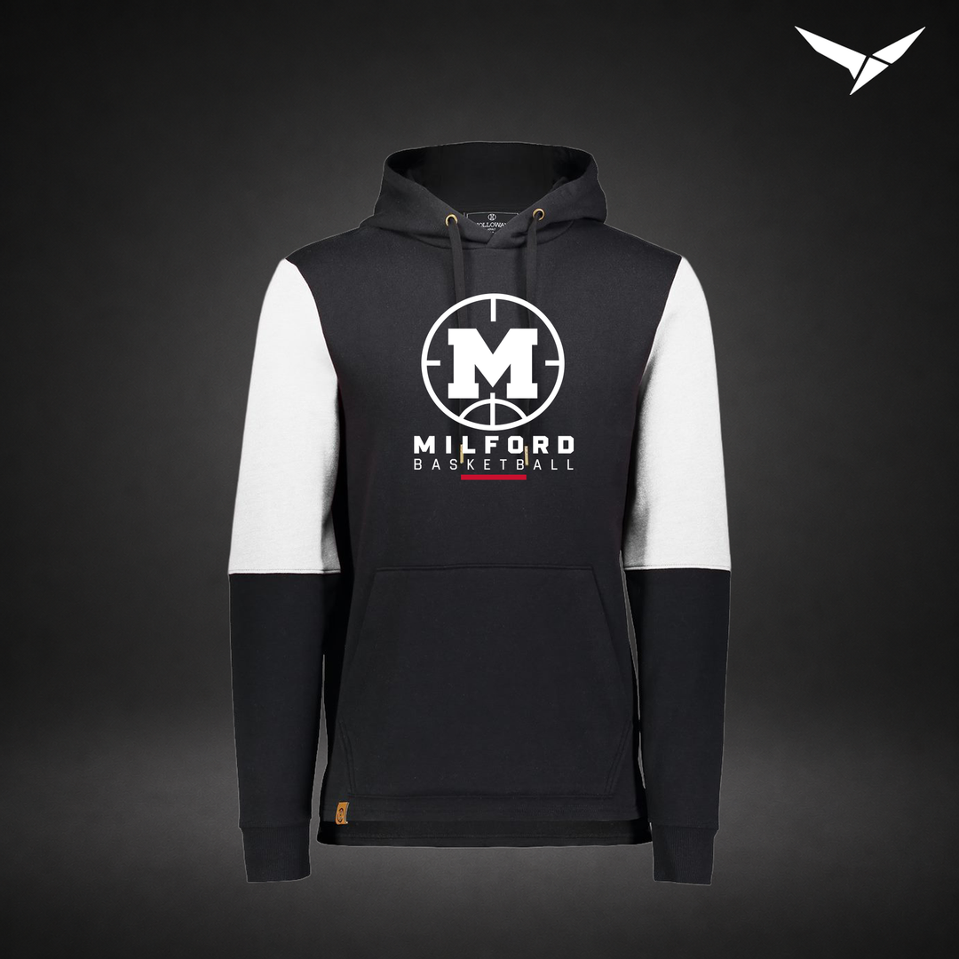 Milford Basketball Courtside – All-American Hoodie — Black White — Front