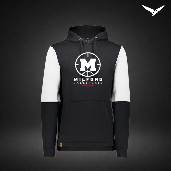 Milford Basketball Courtside – All-American Hoodie — Black White — Front