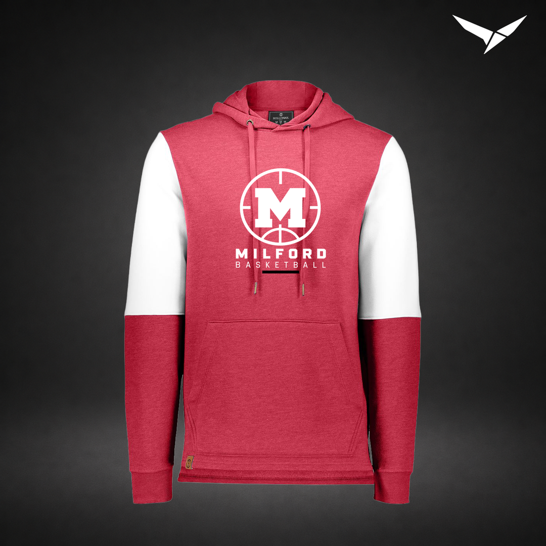 Milford Basketball Courtside – All-American Hoodie — Scarlet White — Front