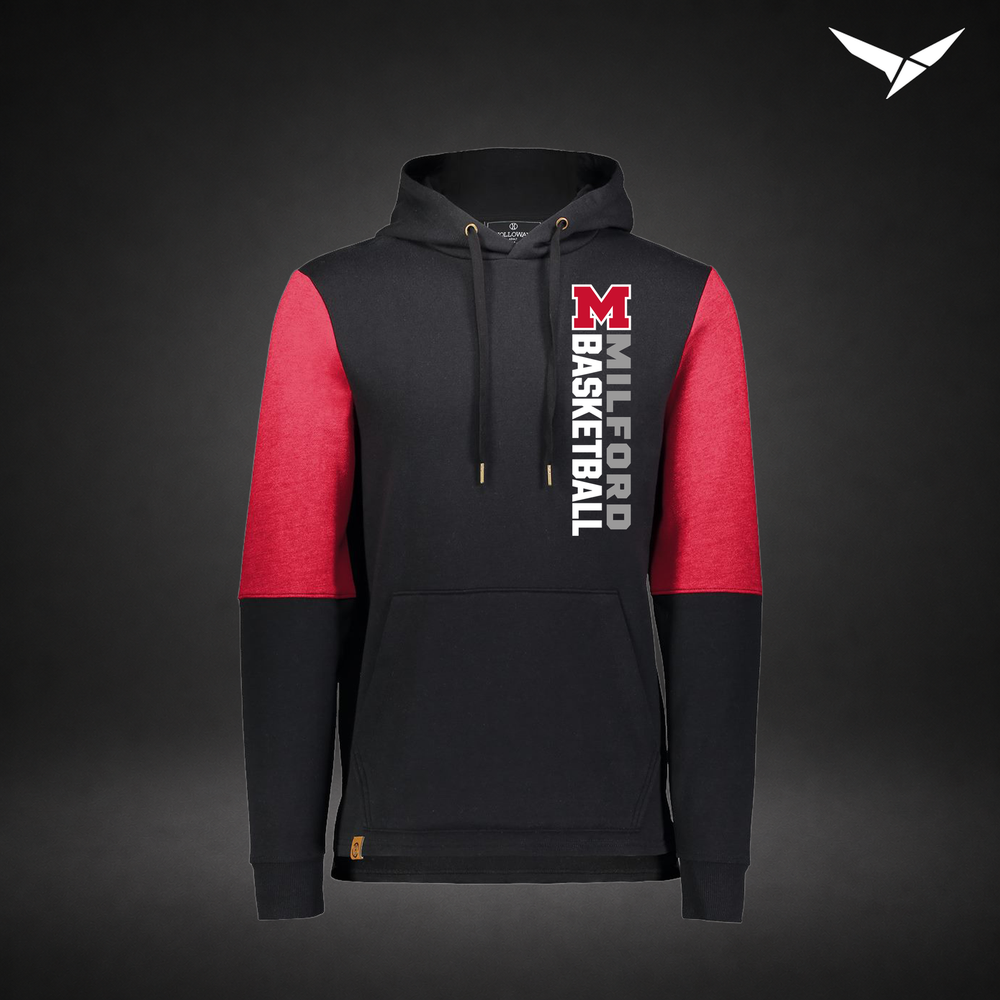 Milford Basketball Crossover – All-American Hoodie — Black Scarlet — Front