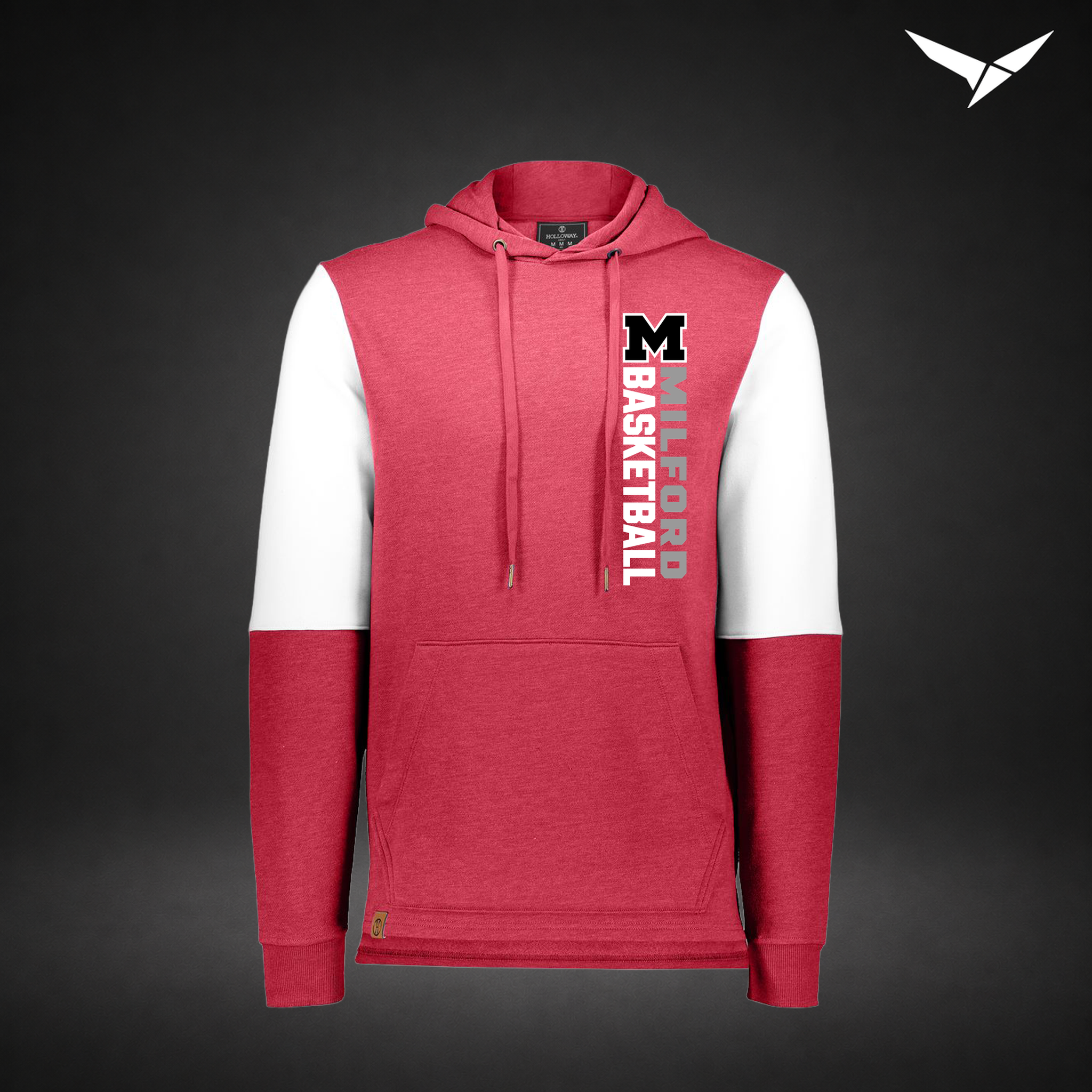Milford Basketball Crossover – All-American Hoodie — Scarlet White — Front
