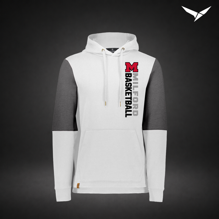 Milford Basketball Crossover – All-American Hoodie — White Carbon — Front