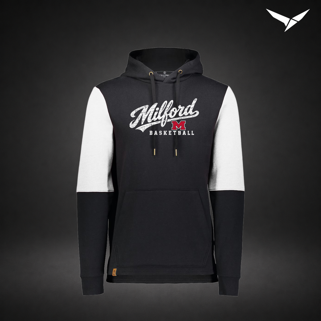 Milford Basketball Hardwood – All-American Hoodie — Black White — Front