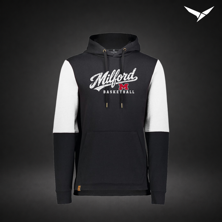 Milford Basketball Hardwood – All-American Hoodie — Black White — Front