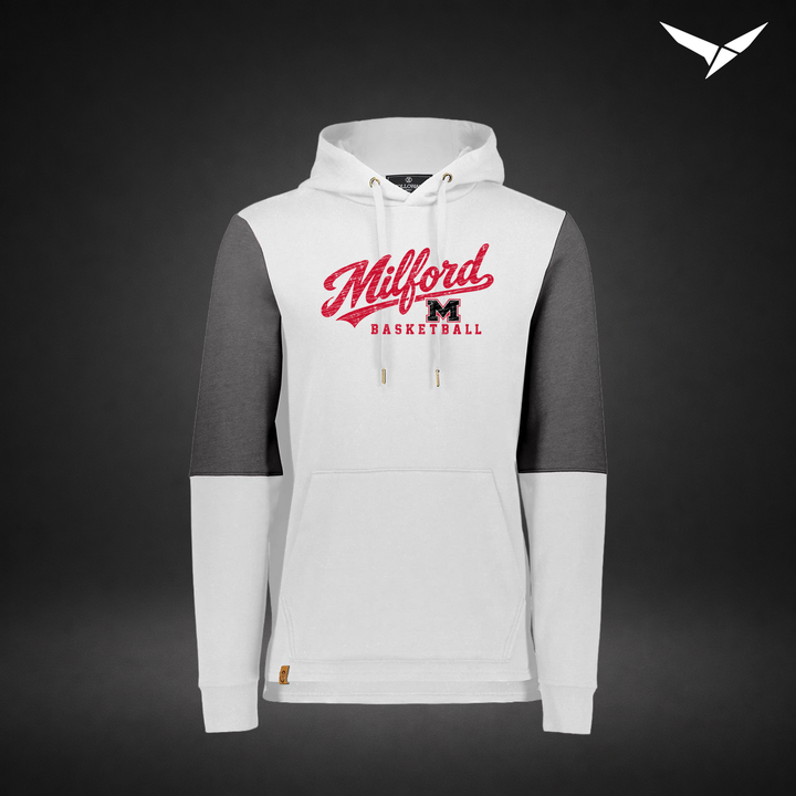 Milford Basketball Hardwood – All-American Hoodie — White Carbon — Front