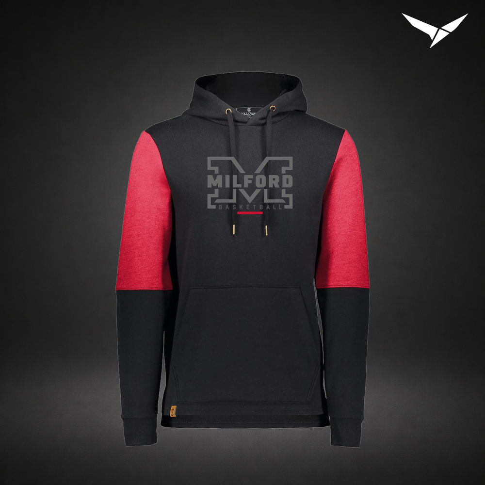 Milford Basketball Lockdown – All-American Hoodie — Black Scarlet — Front