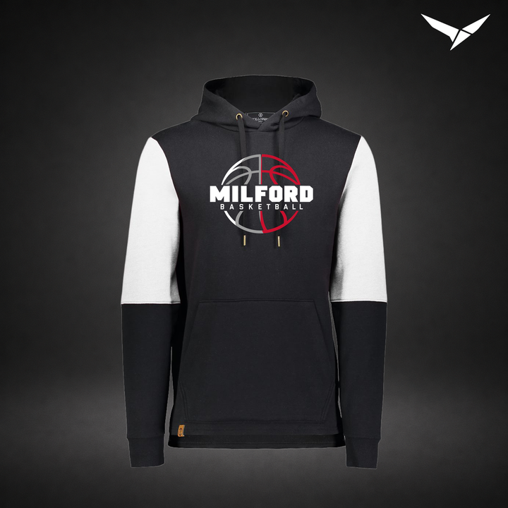 Milford Basketball Next Gen – All-American Hoodie — Black White — Front