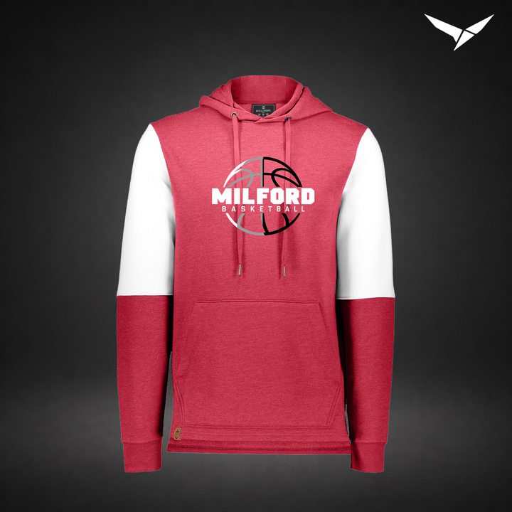 Milford Basketball Next Gen – All-American Hoodie — Scarlet White — Front