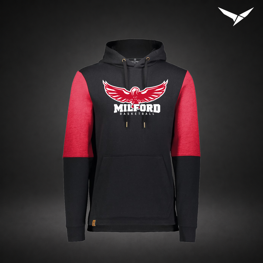 Milford Basketball Sixth Man – All-American Hoodie — Black Scarlet — Front
