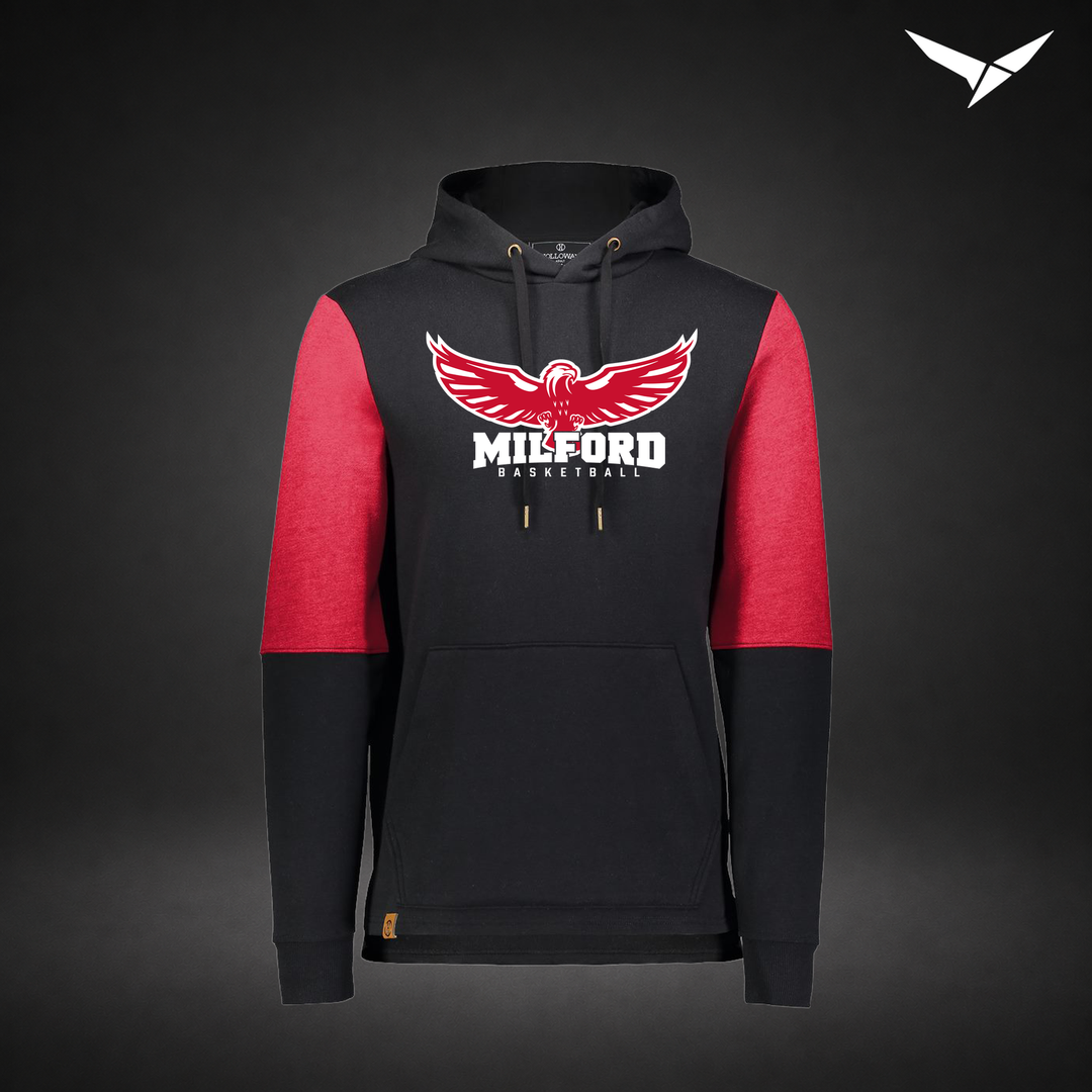 Milford Basketball Sixth Man – All-American Hoodie — Black Scarlet — Front