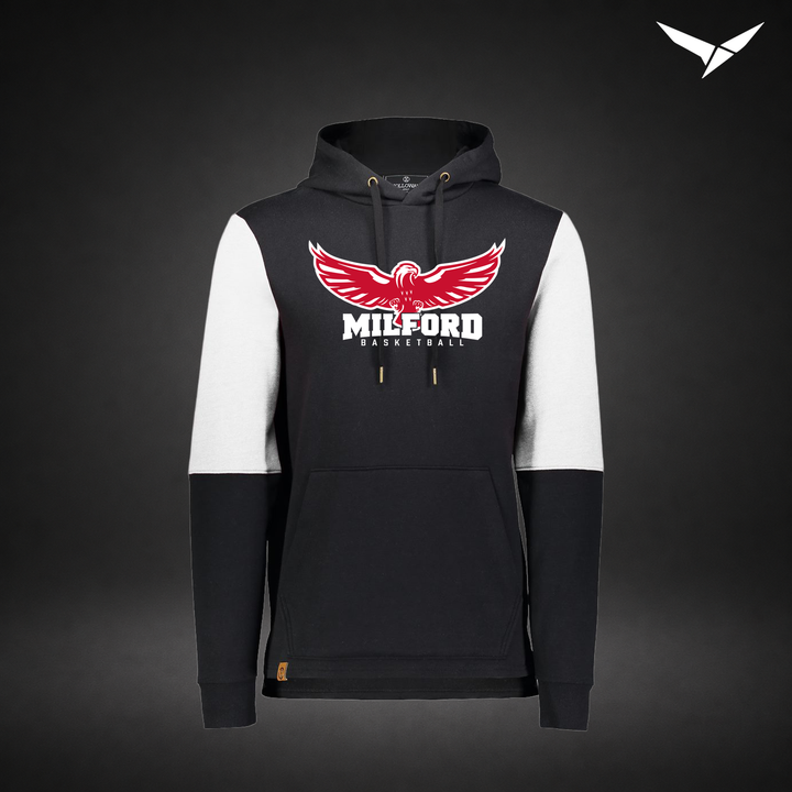 Milford Basketball Sixth Man – All-American Hoodie — Black White — Front
