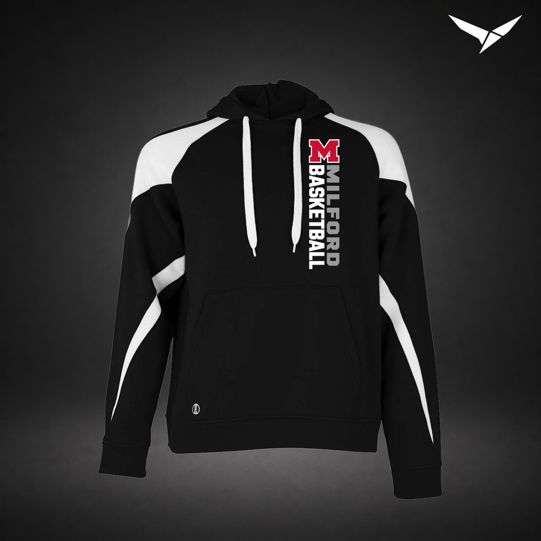 Milford Basketball Crossover – Varsity Colorblock Hoodie — Black White — Front