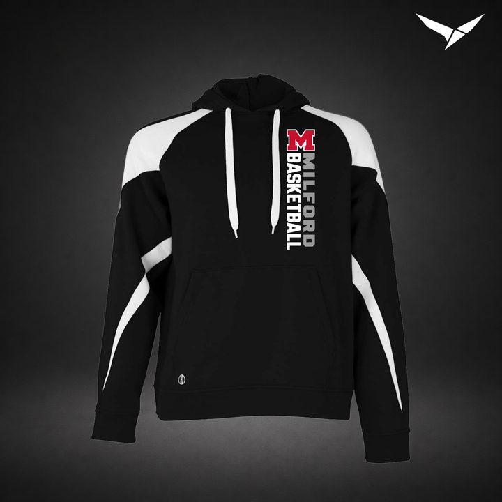 Milford Basketball Crossover – Varsity Colorblock Hoodie — Black White — Front