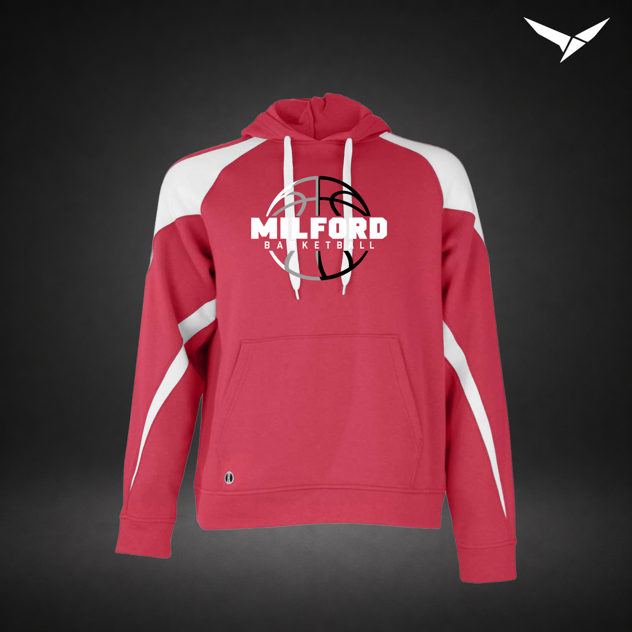 Milford Basketball Next Gen – Varsity Colorblock Hoodie — Scarlet White — Front