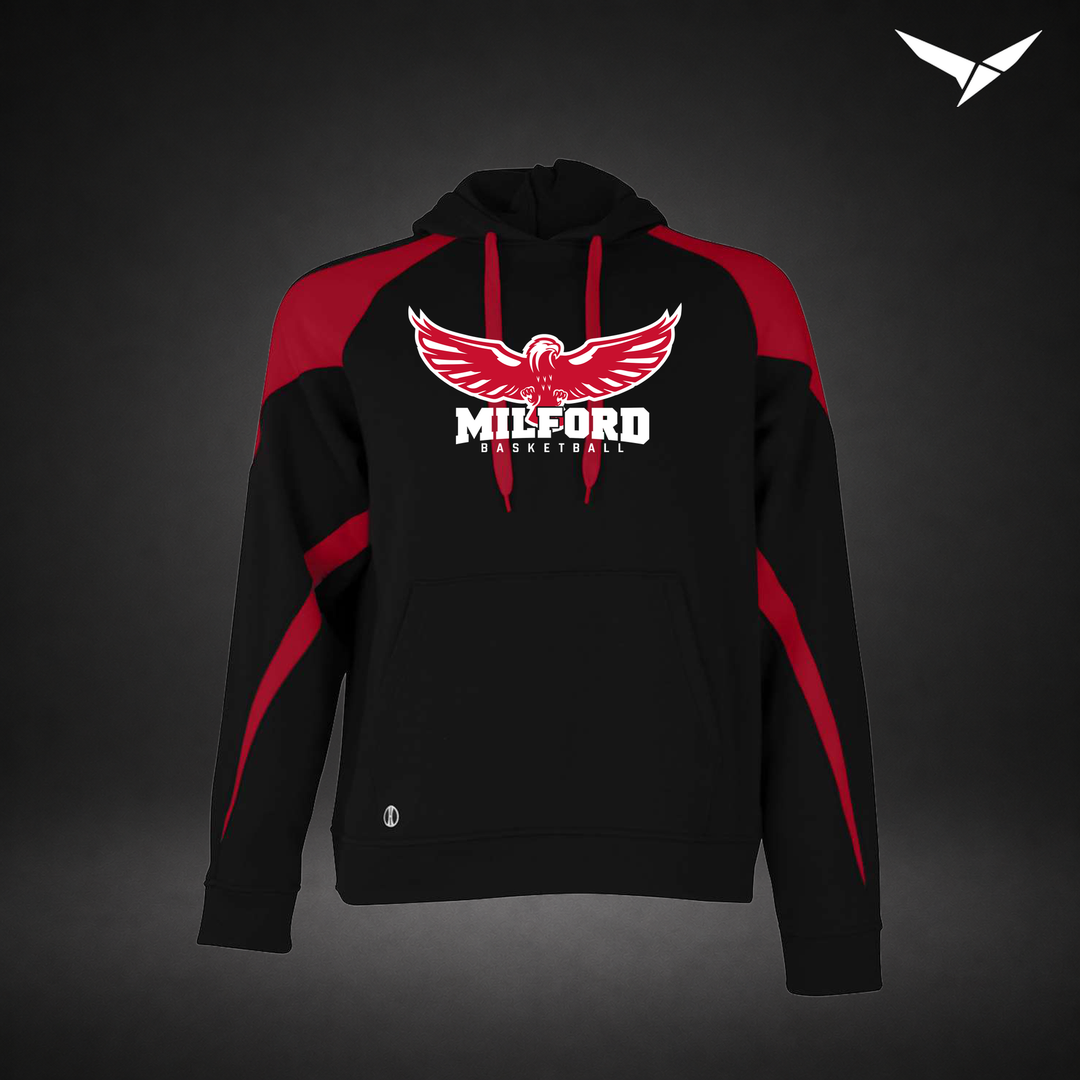 Milford Basketball Sixth Man – Varsity Colorblock Hoodie — Black Red — Front