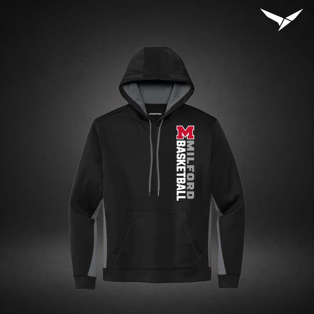 Milford Basketball Crossover – Colorblock Hoodie — Black Grey — Front