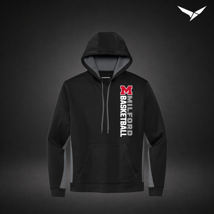 Milford Basketball Crossover – Colorblock Hoodie — Black Grey — Front