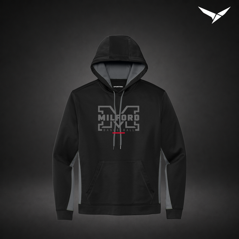 Milford Basketball Lockdown – Colorblock Hoodie — Black Grey — Front