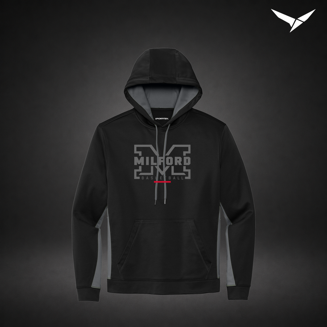 Milford Basketball Lockdown – Colorblock Hoodie — Black Grey — Front