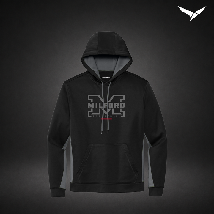 Milford Basketball Lockdown – Colorblock Hoodie — Black Grey — Front