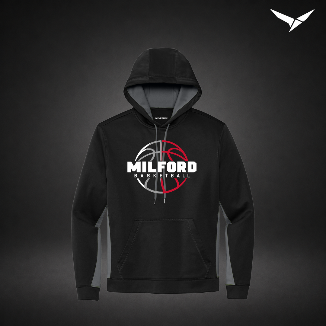 Milford Basketball Next Gen – Colorblock Hoodie — Black Grey — Front