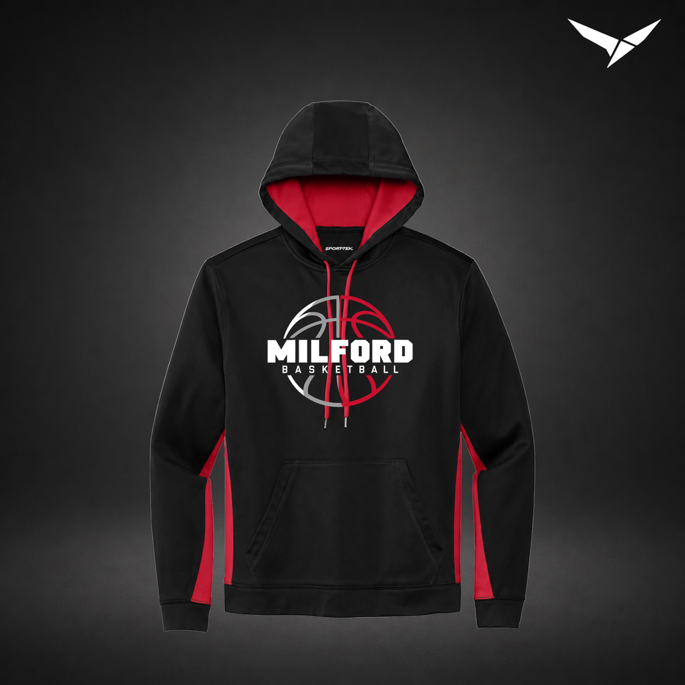 Milford Basketball Next Gen – Colorblock Hoodie — Black Red — Front