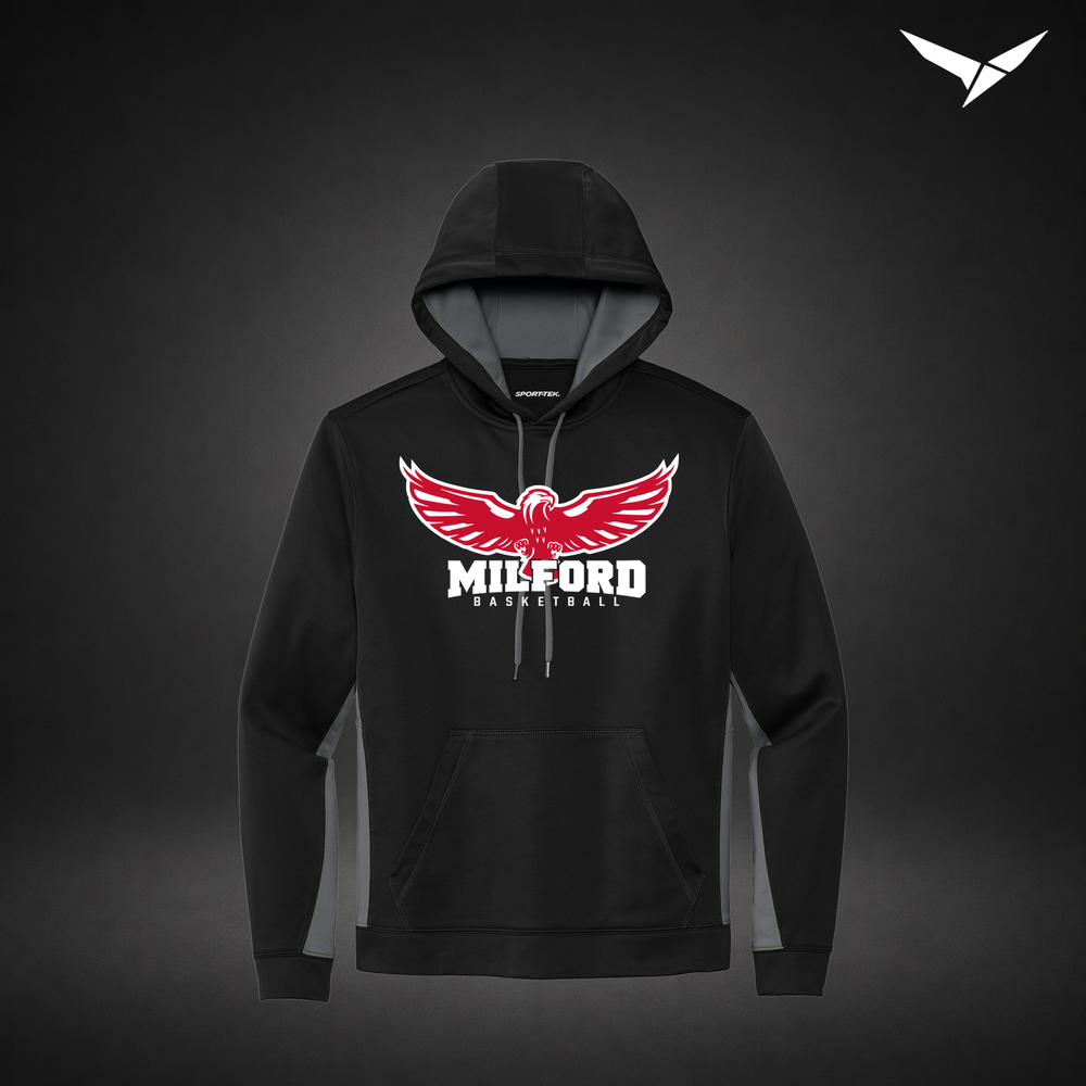 Milford Basketball Sixth Man – Colorblock Hoodie — Black Grey — Front