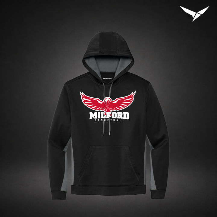 Milford Basketball Sixth Man – Colorblock Hoodie — Black Grey — Front