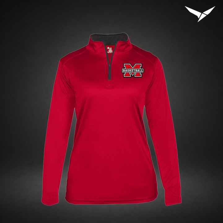 Milford Basketball Performance Quarter-Zip — womens — Red/Graphite