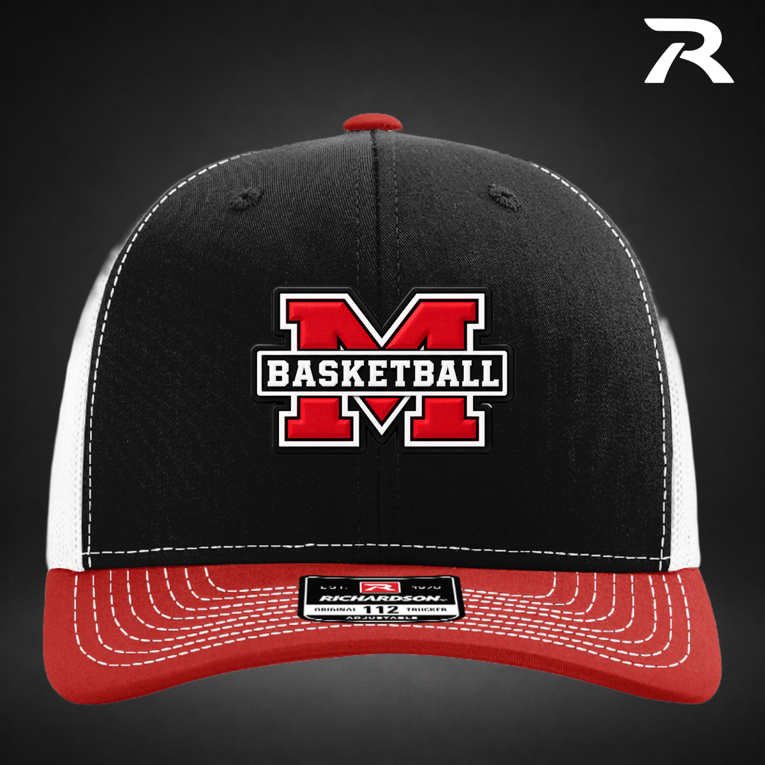 Milford Basketball Block M - Richardson Hat - Black / White / Red