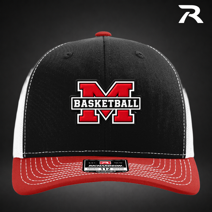 Milford Basketball Block M - Richardson Hat - Black / White / Red