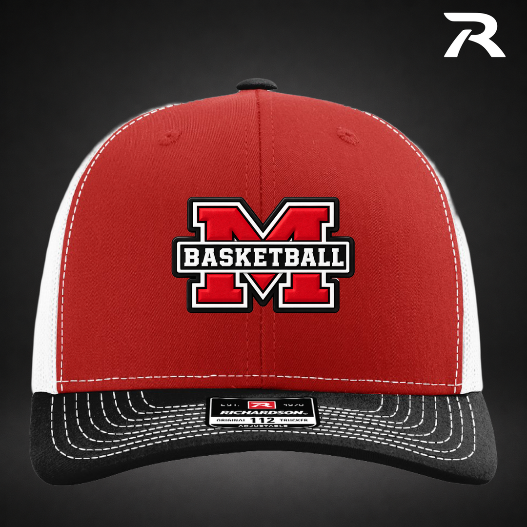 Milford Basketball Block M - Richardson Hat - Red / White / Black