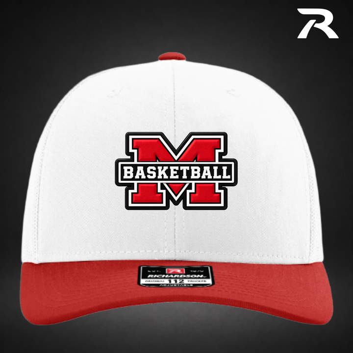 Milford Basketball Block M - Richardson Hat - White / White / Red