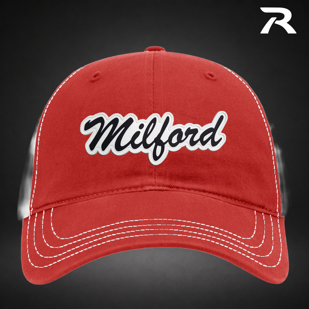 Milford Script Relaxed Trucker Hat - Red / White